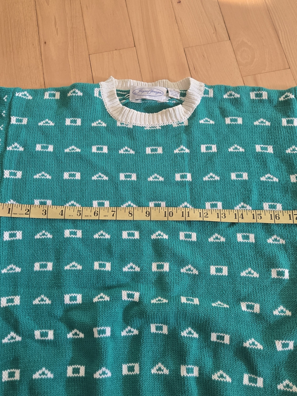 80/90s Jayson Younger Teal Knit Sweater with White Pattern - Picture 2 of 7